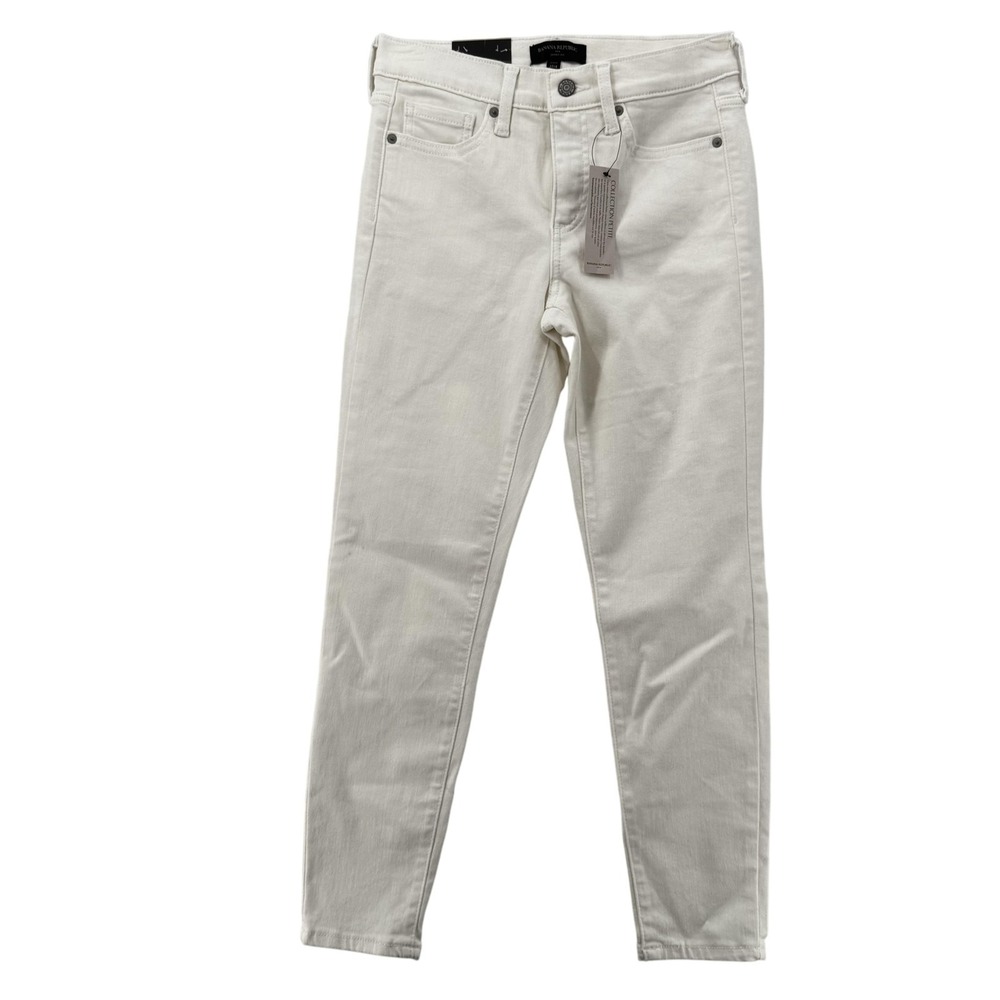 Banana Republic Pants‎ Womens 27 Petite White Skinny Fit Mid Rise Stretch Denim